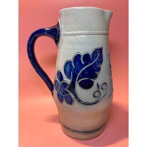 Belgium Gres De la Roche Salt Glazed Stoneware Pitcher Artist Signed Handmade